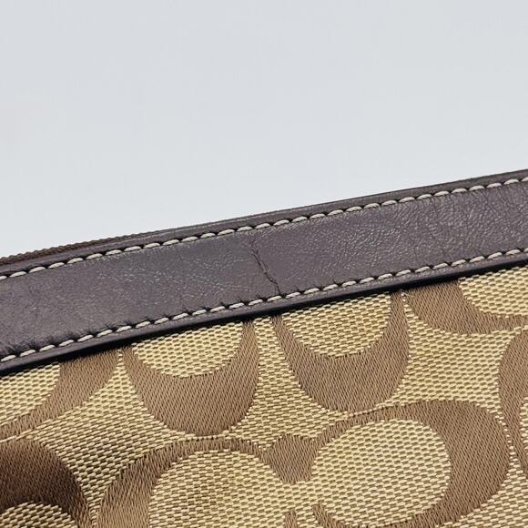 Coach Wristlet Signature Logo Brown Monogram Canvas Leather Trim Small Purse - Picture 11 of 14